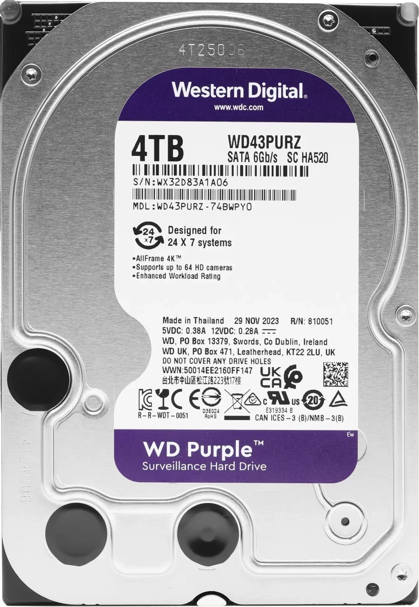 Кликните для увеличения изображения Жесткий диск WD Purple WD43PURZ, 4ТБ, HDD, SATA III, 3.5
